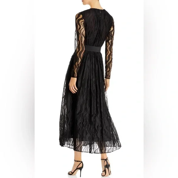 Lafayette 148 New York Hayden Wave Lace Black Long Sleeve Midi Dress Size 14 - Picture 2 of 10
